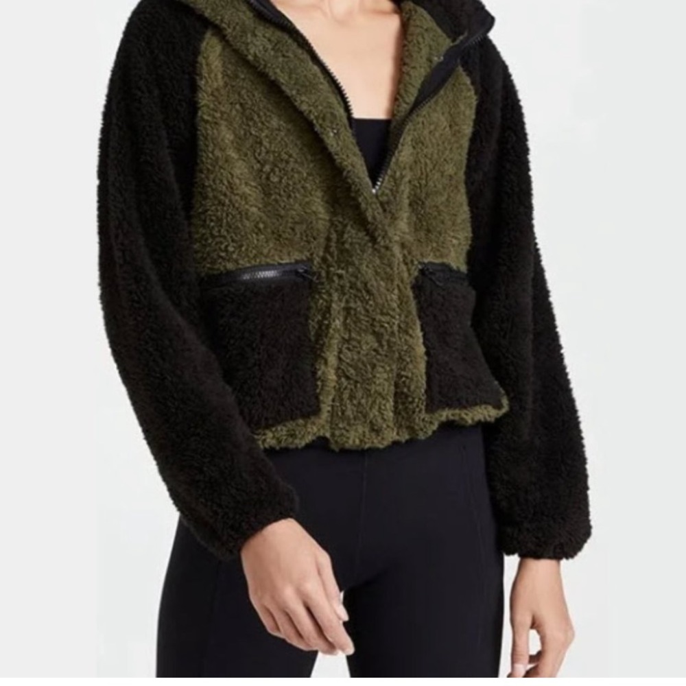 REVOLVE × Plush Apparel Sherpa Teddy Hoodie Jacket Army Green & Black